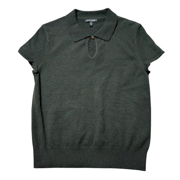 Anne Klein Women's Sz Medium Short Sleeve Knit Top Collar Dark Green - Picture 1 of 10